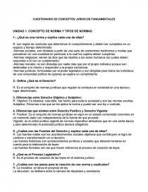 CUESTIONARIO DE CONCEPTOS JURIDICOS FUNDAMENTALES UNIDAD 1. CONCEPTO DE NORMA Y TIPOS DE NORMAS. Página 1