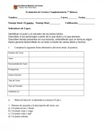 Evaluación de Lectura Complementaria 7º Básicos.. Página 1