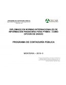 DIPLOMADO EN NORMAS INTERNACIONALES DE INFORMACIÓN FINANCIERA PARA PYMES – COMO OPCION DE GRADO PROGRAMA DE CONTADURÍA PÚBLICA