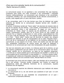 ¿Para que sirve estudiar teoría de la comunicación? Martín Serrano.M (2005).. Página 1