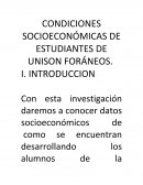 CONDICIONES SOCIOECONÓMICAS DE ESTUDIANTES DE UNISON FORÁNEOS.
