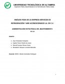 ANÁLISIS FODA DE LA EMPRESA SERVICIOS DE REFRIGERACIÓN Y AIRE ACONDICIONADO S.A. DE C.V. ADMINISTRACIÓN ESTRATÉGICA DEL MANTENIMIENTO