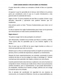 COMO GANAR AMIGOS E INFLUIR SOBRE LAS PERSONAS. El autor desarrolla o esboza sus conceptos. Página 1