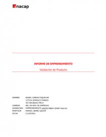 INFORME DE EMPRENDIMIENTO Validación de Producto. Página 1