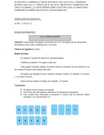 JUEGO MATEMÁTICO LAS 4 OPERACIONES. Página 1