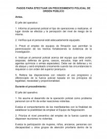 PASOS PARA EFECTUAR UN PROCEDIMIENTO POLICIAL DE ORDEN PÚBLICO.. Página 1