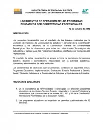 LINEAMIENTOS DE OPERACIÓN DE LOS PROGRAMAS EDUCATIVOS POR COMPETENCIAS PROFESIONALES. Página 1