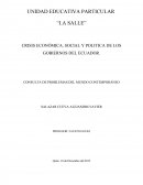 LA SALLE” CRISIS ECONÓMICA, SOCIAL Y POLITICA DE LOS GOBIERNOS DEL ECUADOR.