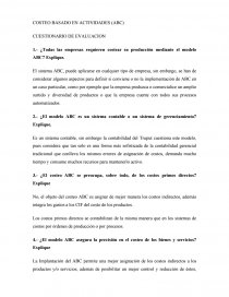 COSTEO BASADO EN ACTIVIDADES (ABC) . CUESTIONARIO DE EVALUACION. Página 1