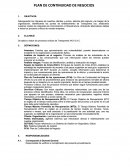 Plan de Continuidad de Negocio. Se aplica a todos los procesos críticos de Transportes XXX S.A.C.