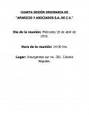 CUARTA SESIÓN ORDINARIA DE “APARICIO Y ASOCIADOS S.A. DE C.V.”.