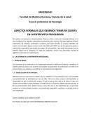 Aspectos formales que debemos tener en cuenta en la entrevista psicologica