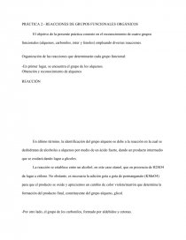 REACCIONES DE GRUPOS FUNCIONALES ORGÁNICOS.. Página 1