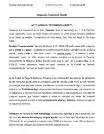 Acto jurídico: Testamento abierto. Página 1