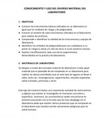 CONOCIMIENTO Y USO DEL DIVERSO MATERIAL DEL LABORATORIO. Página 1