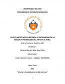 LEYES O ARTÍCULOS EN DEFENSA AL PATRIMONIO DE LA NACIÓN Y PROMOCIÓN DEL ARTE EN EL PERÚ.