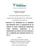 “PROYECTO DE INVERSION EN LA EMPRESA MULTIGRANOS PARA LA ADQUISICIÓN DE UN EQUIPO DE AERO FUMIGACIÓN (AERONAVE) COMO SERVICIO AGREGADO A LA DISPERSORA DE CREDITO DE AVIO AGRICOLA, EN LA EMPRESA MULTIGRANOS MOCHIS S.A. DE C.V.