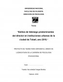 PROYECTO DE TESINA PARA OBTENER EL GRADO DE LICENCIATURA DE LA CARRERA DE PSICOLOGIA EDUCACIONAL