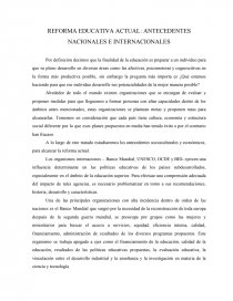 REFORMA EDUCATIVA ACTUAL: ANTECEDENTES NACIONALES E INTERNACIONALES. Página 1