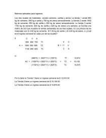 Matrices aplicadas para ingresos. Página 1