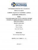 Cuestionario para evaluación de control interno, elaboración de flujograma de proceso nómina