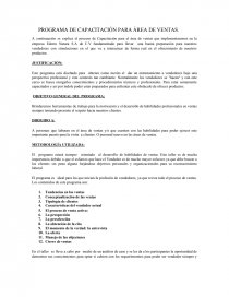 PROGRAMA DE CAPACITACIÓN PARA ÁREA DE VENTAS.. Página 1