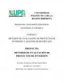 UNIDAD 3: MÉTODOS DE EVALUACIÓN DE PROYECTOS DE INVERSIÓN Y ANÁLISIS DE REEMPLAZO