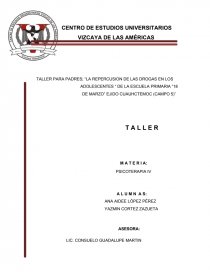 TALLER PARAES; “LA REPERCUSION DE LAS DROGAS EN LOS ADOLESCENTES “ DE LA ESCUELA PRIMARIA “18 DE MARZO” EJIDO CUAUHCTEMOC (CAMPO 5)”. Página 1