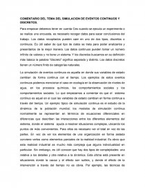 Comentario del tema del simulacion de eventos continuos y discretos. Página 1