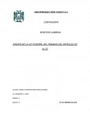 DERECHO LABORAL ENSAYO DE LA LEY FEDERAL DEL TRABAJO DEL ARTICULO 20 AL 55
