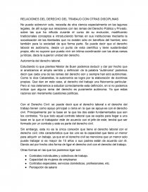 RELACIONES DEL DERECHO DEL TRABAJO CON OTRAS DISCIPLINAS.. Página 1