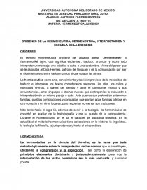 ORIGENES DE LA HERMENEUTICA, HERMENEUTICA, INTERPRETACION Y ESCUELA DE LA EXEGESIS. Página 1