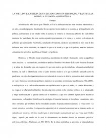 LA VIRTUD Y LA JUSTICIA DE UN ESTADO COMO UN BIEN SOCIAL Y PARTICULAR DESDE LA FILOSOFÍA ARISTOTÉLICA.. Página 1