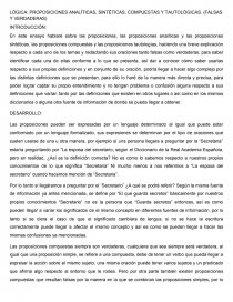 PROPOSICIONES ANALÍTICAS, SINTÉTICAS, COMPUESTAS Y TAUTOLÓGICAS. (FALSAS Y VERDADERAS). Página 1
