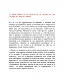 LA IMPORTANCIA DE LA GESTION DE LA CALIDAD EN LAS ORGANIZACIONES MODERNAS