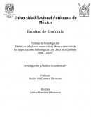 “Déficit en la balanza comercial de México derivado de las importaciones tecnológicas con China en el periodo 2000 – 2015.”