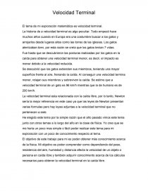 Velocidad Terminal El tema de mi exploración matemática es velocidad terminal. Página 1