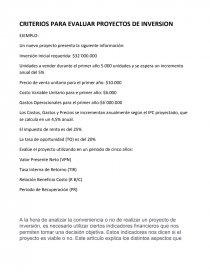 CRITERIOS PARA EVALUAR PROYECTOS DE INVERSION. Página 1