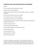 CRITERIOS PARA EVALUAR PROYECTOS DE INVERSION
