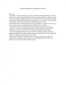 Actividad Diagnóstica. “Mi experiencia Lectora”. Página 1
