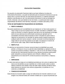 EDUCACION FINANCIERA.TIPOS DE INSTRUMENTOS FINANCIEROS DE INVERSION. Página 1