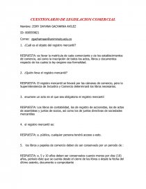CUESTIONARIO DE LEGISLACION COMERCIAL. Página 1