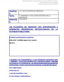 LAS FILOSOFÍAS DE AGENCIAS: UNA APROXIMACIÓN A DIFERENTES REFERENCIAS METODOLÓGICAS EN LA ACTIVIDAD PUBLICITARIA. Página 1
