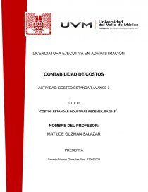 ANALISIS SOBRE WALMART “COSTOS ESTANDAR INDUSTRIAS REDEMEX, SA 2015”. Página 1