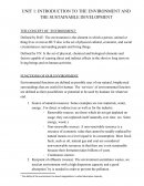 UNIT 1: INTRODUCTION TO THE ENVIRONMENT AND THE SUSTAINABLE DEVELOPMENT.