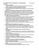 Cuestionario Conjunto de mercaderías o artículos acumulados o almacenados en espera de posterior utilización, en espera de una posterior demanda.