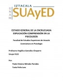 ESTADO GENERAL DE LA ENCRUCIJADA EXPLICACIÓN-COMPRENSIÓN EN LA PSICOLOGÍA.