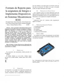 Formato de Reporte para la asignatura de Integre e Implementa Dispositivos en Sistemas Mecatronicos IEEE. Página 1