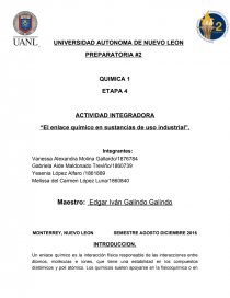 ACTIVIDAD INTEGRADORA “El enlace químico en sustancias de uso industrial”. Página 1