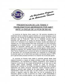 PRESENTACION DE LOS TEMAS Y PROBLEMATICAS ABORDADOS POR AMET ANTE LA DGCyE DE LA PCIA DE BS AS. Página 1